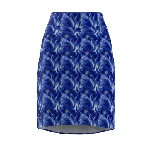 Sapphire Whirl on a Pencil Skirt