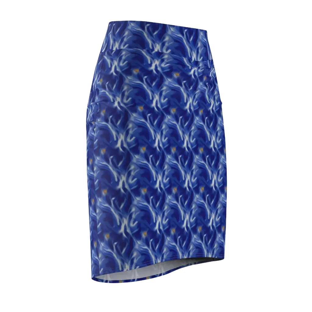 Sapphire Whirl on Pencil Skirt — Front Side