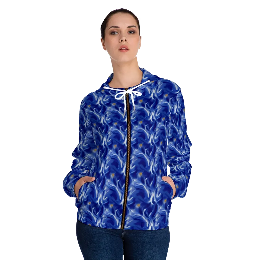 Sapphire Whirl on Women's Full-Zip Hoodie — Front On Person