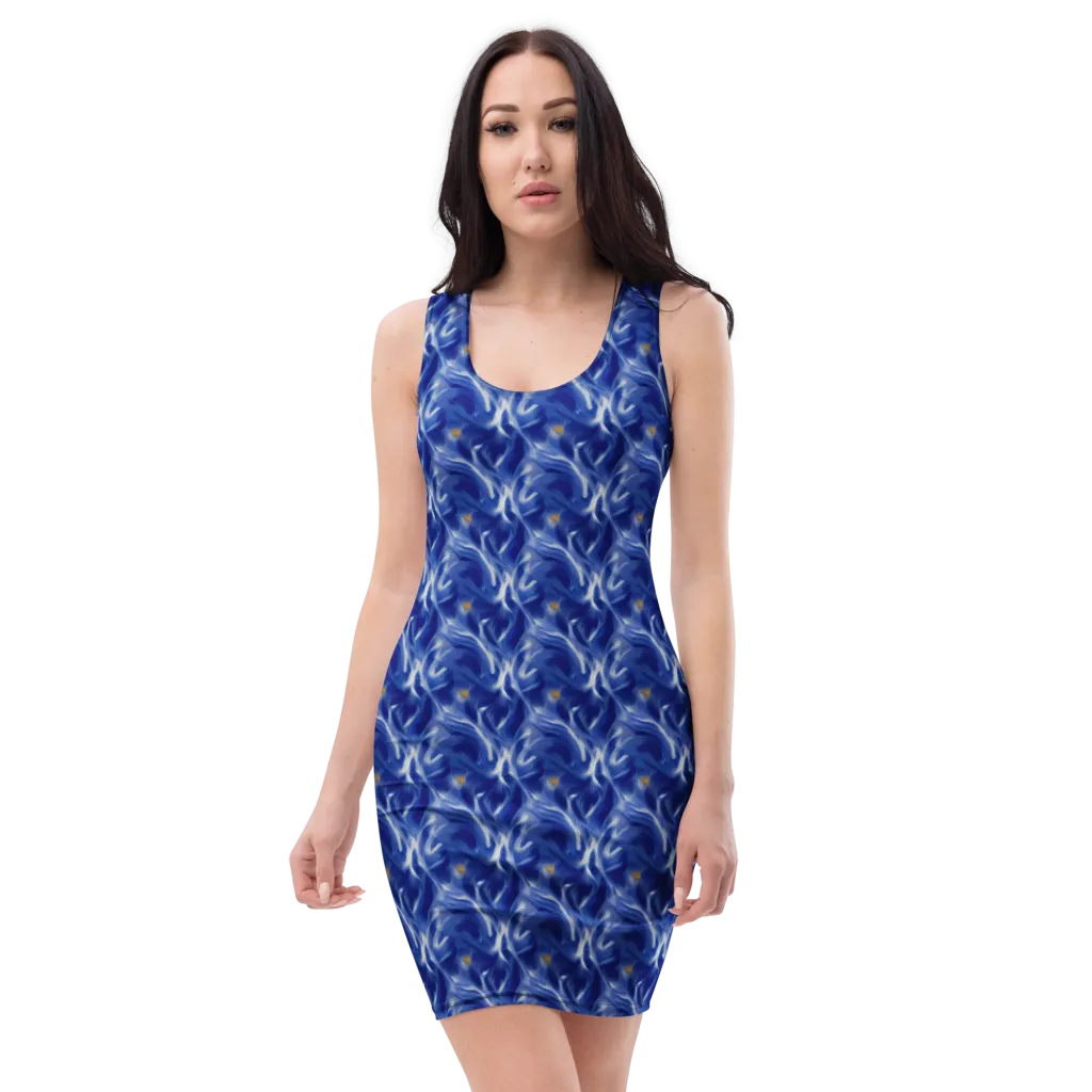 Sapphire Whirl on Bodycon Dress — Front