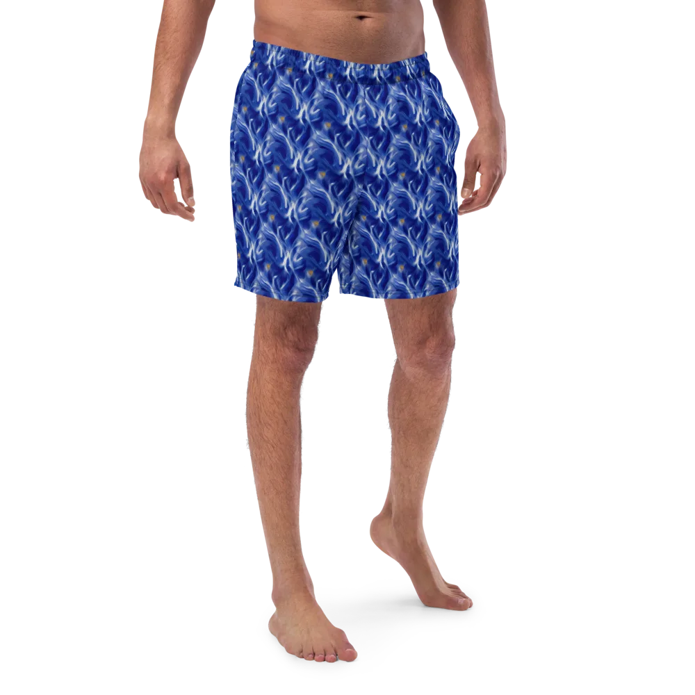 Sapphire Whirl on Swim Trunks — Front