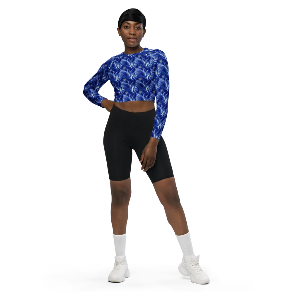 Sapphire Whirl on Long Sleeve Crop Top — Front