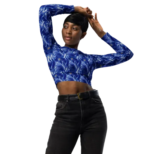 Sapphire Whirl on a Long Sleeve Crop Top