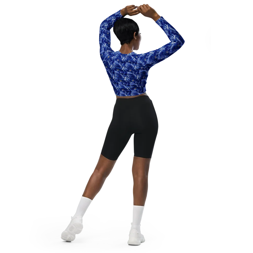 Sapphire Whirl on Long Sleeve Crop Top — Back