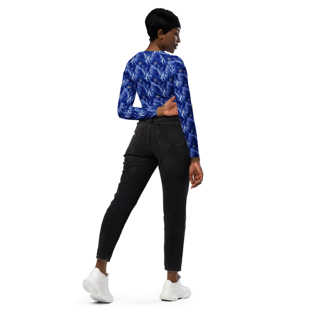 Sapphire Whirl on Long Sleeve Crop Top — Right Back