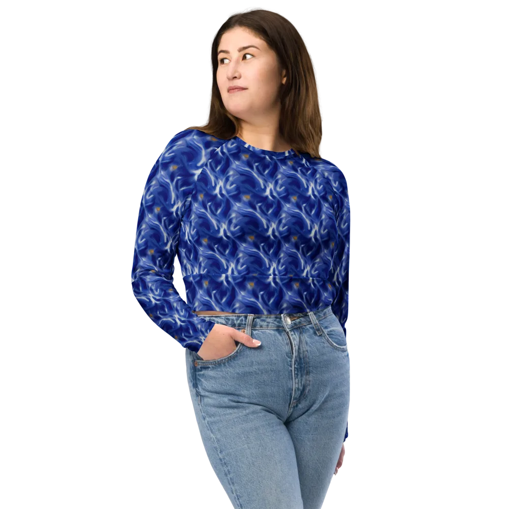 Sapphire Whirl on Long Sleeve Crop Top — Front