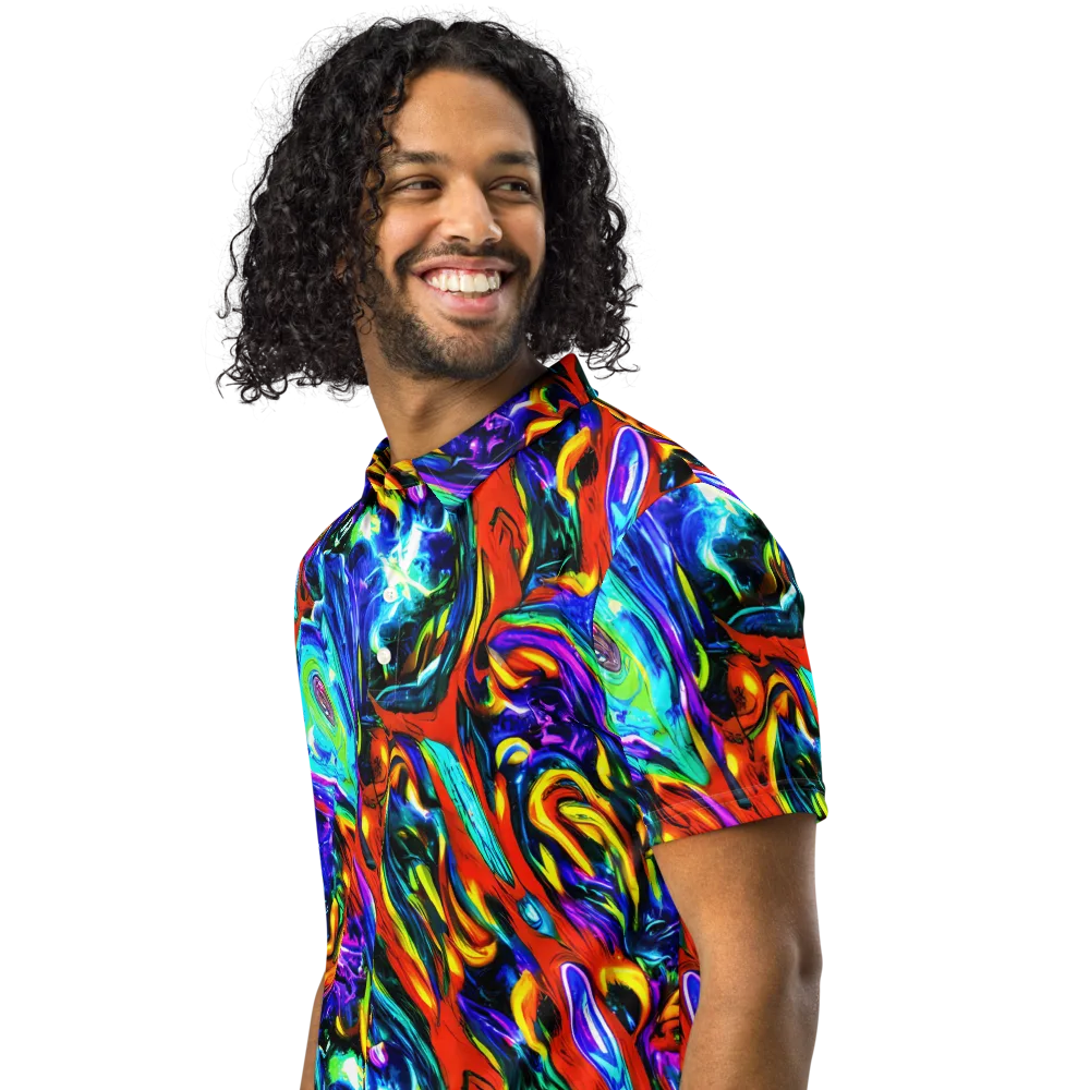 Atomic Marbling on Men's Slim Fit Polo Shirt — Left Front
