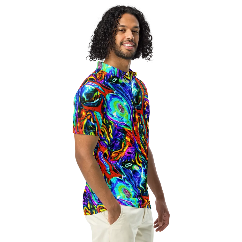 Atomic Marbling on Men's Slim Fit Polo Shirt — Right Front