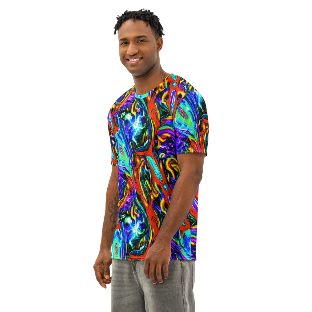 Atomic Marbling on Men's Cotton Crew Neck T-Shirt — Left Front