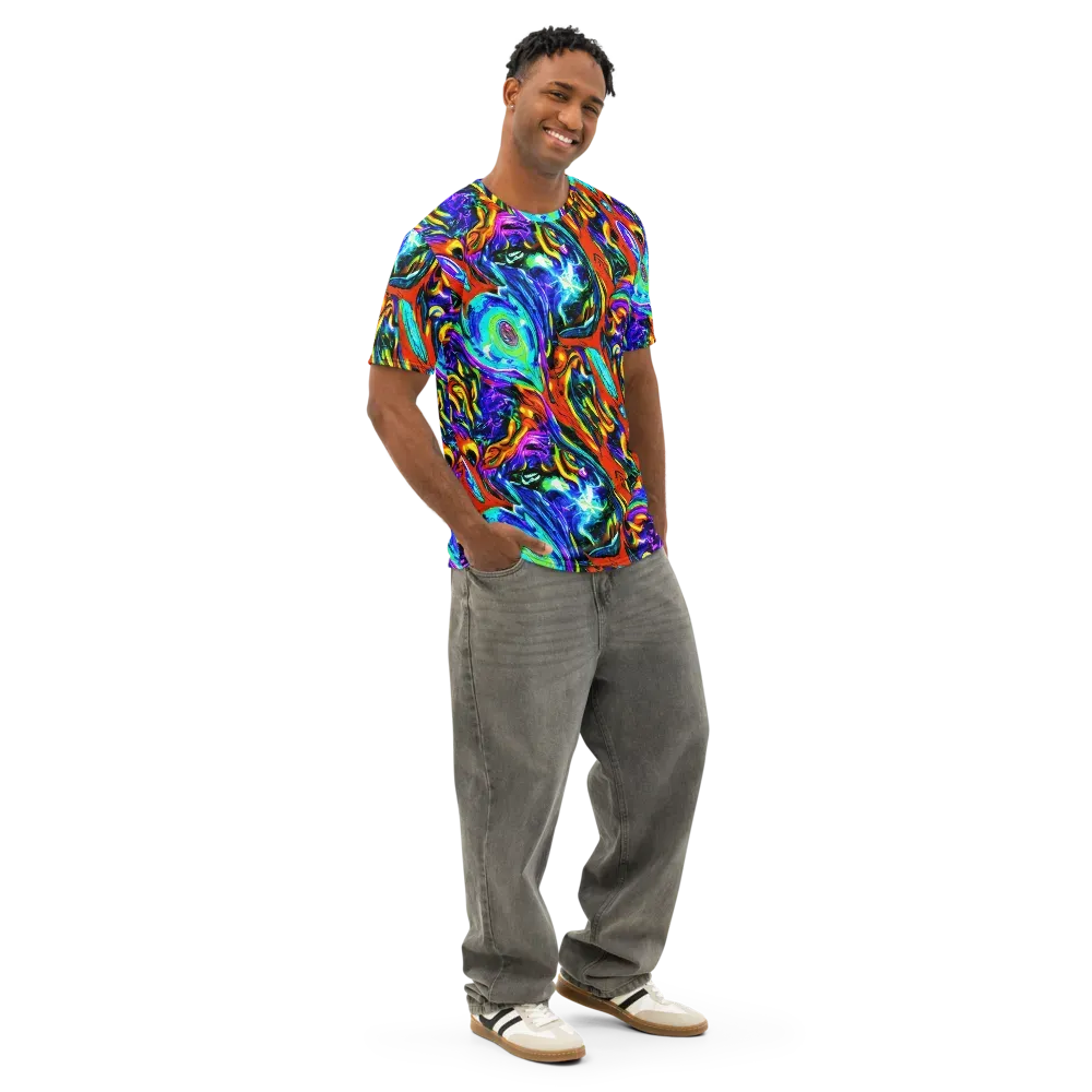Atomic Marbling on Men's Cotton Crew Neck T-Shirt — Right Front