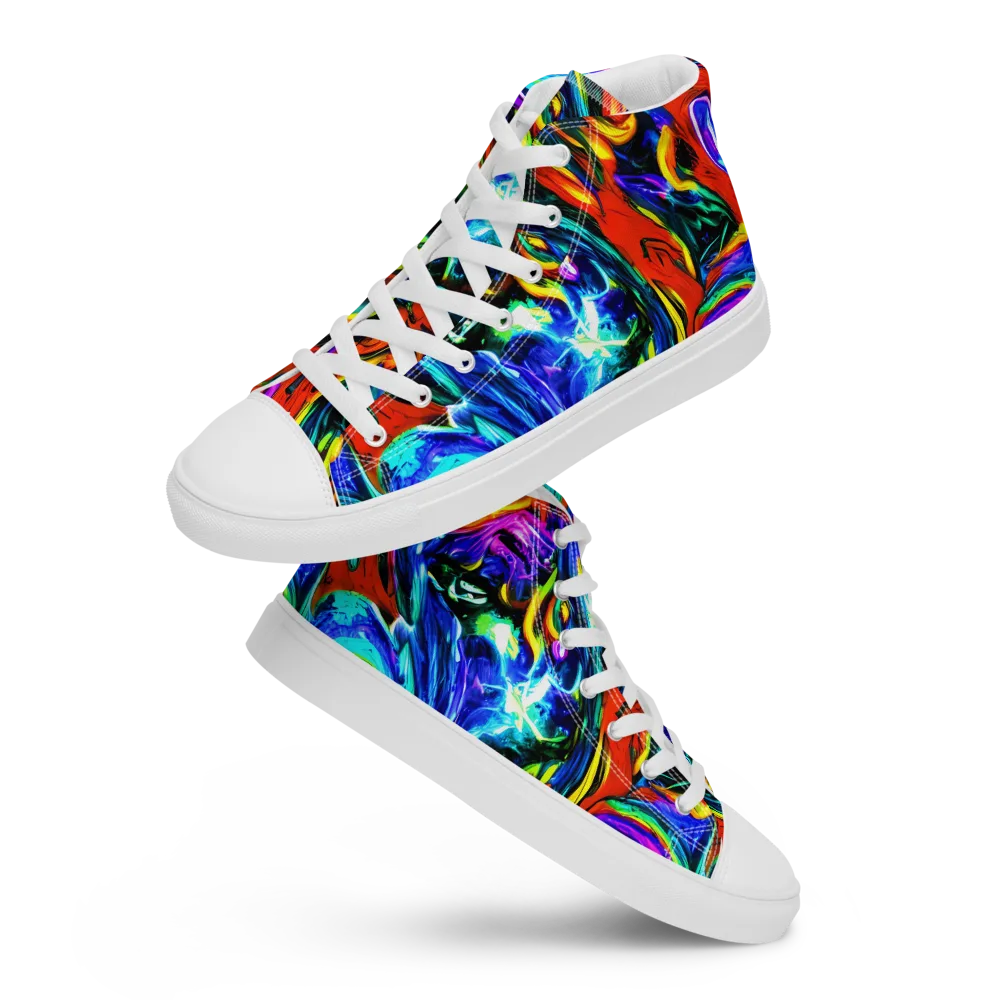 Atomic Marbling on Men's High Top Canvas Shoes — Front
