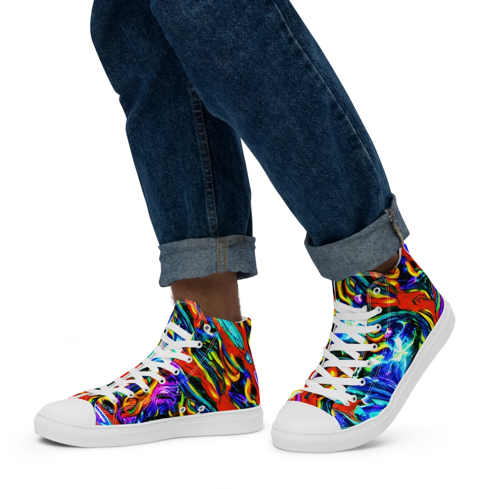 Atomic Marbling on Men's High Top Canvas Shoes — Left