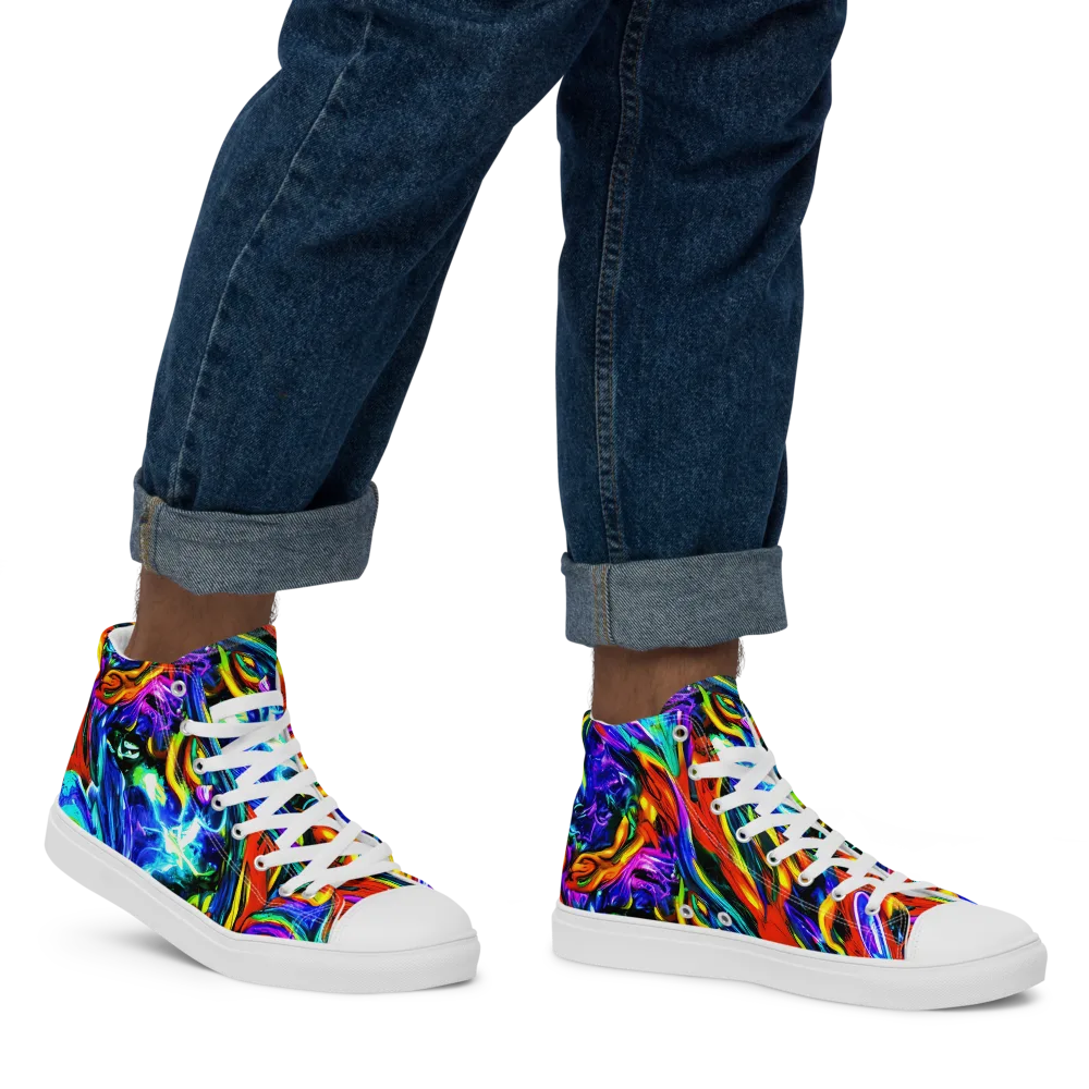 Atomic Marbling on Men's High Top Canvas Shoes — Right