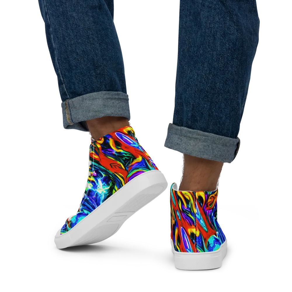 Atomic Marbling on Men's High Top Canvas Shoes — Back