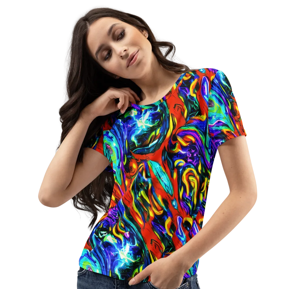 Atomic Marbling on Women's Crew Neck T-Shirt — Left Front