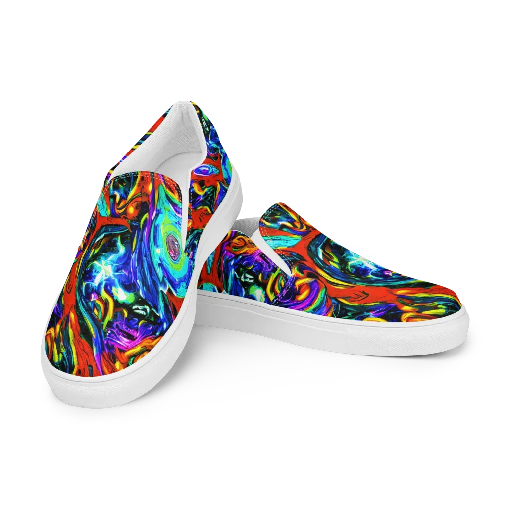 Atomic Marbling on Men's Slip-On Canvas Shoes — Left Front