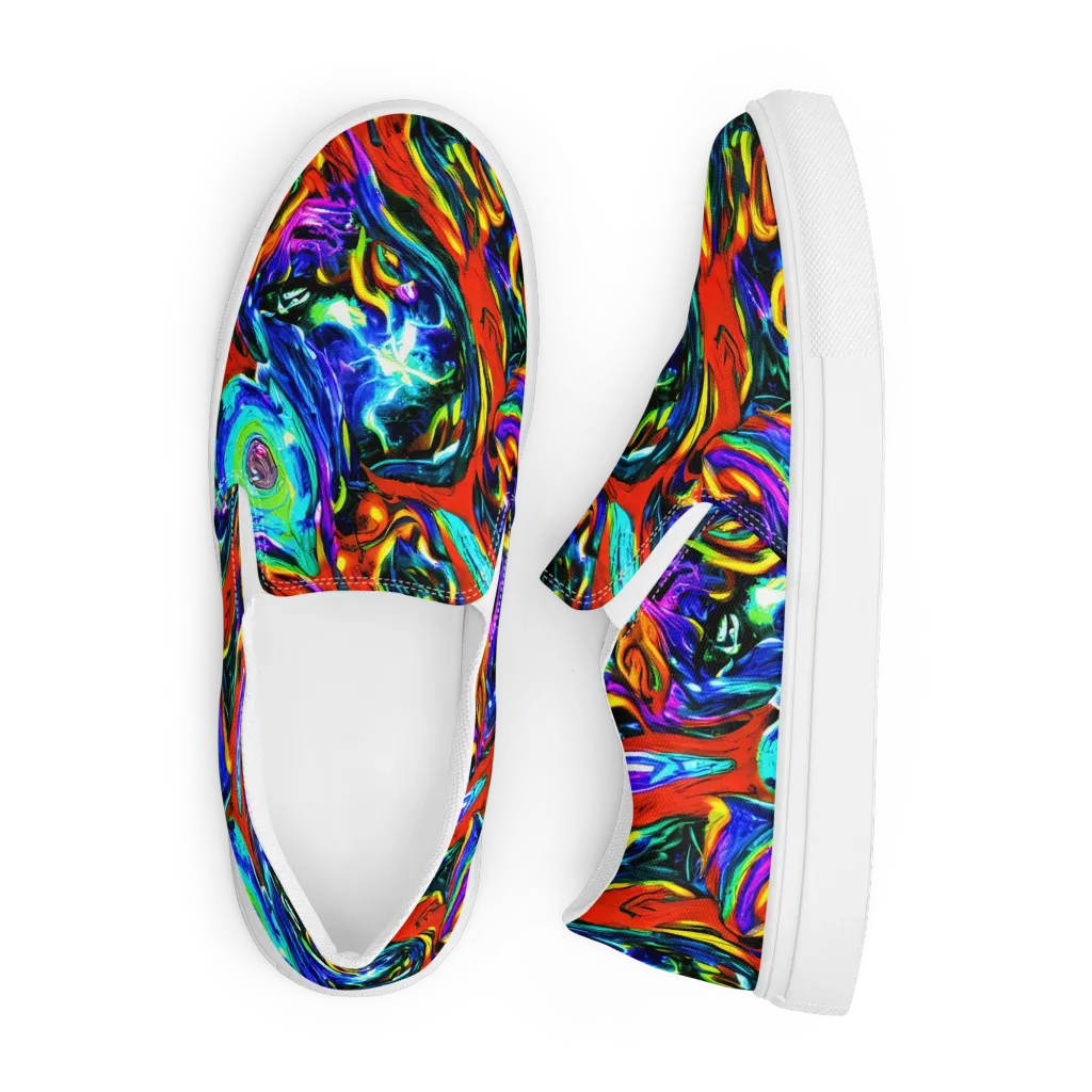 Atomic Marbling on Men's Slip-On Canvas Shoes — Front