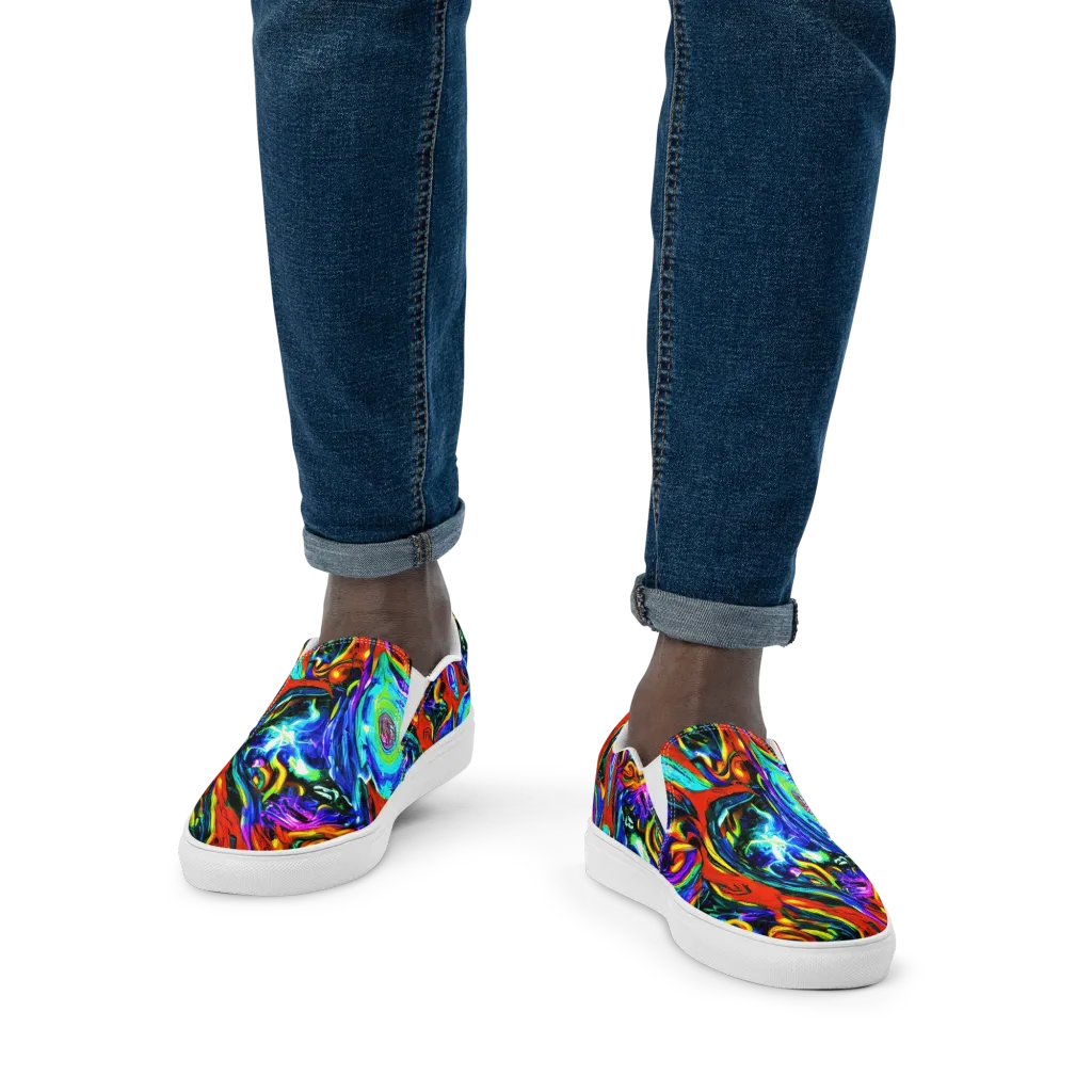 Atomic Marbling on Men's Slip-On Canvas Shoes — Front