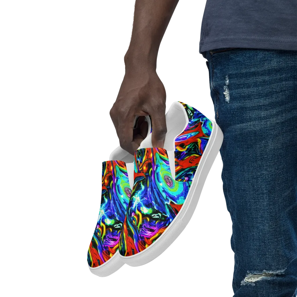Atomic Marbling on Men's Slip-On Canvas Shoes — Left Front