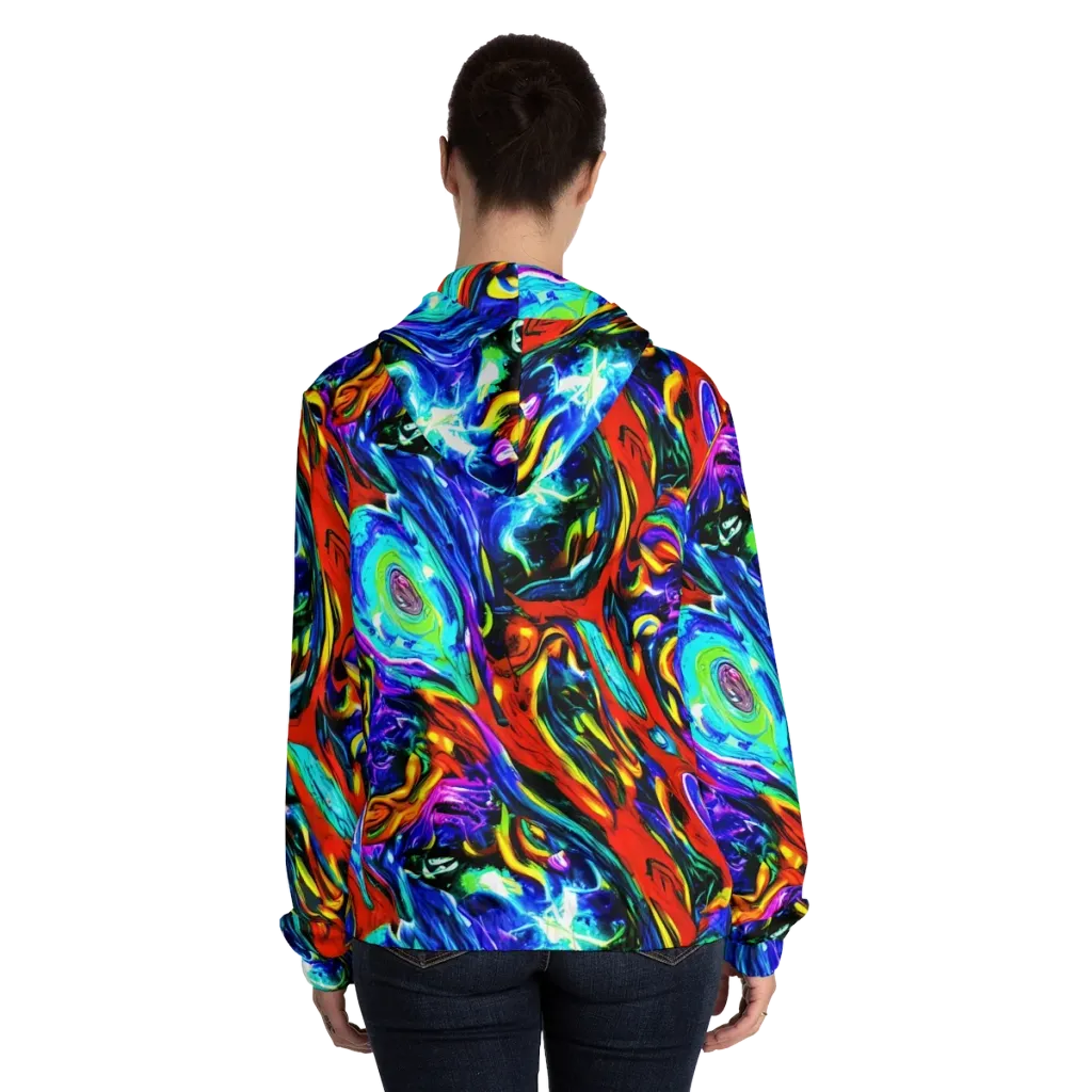 Atomic Marbling on Women's Full-Zip Hoodie — Back On Person