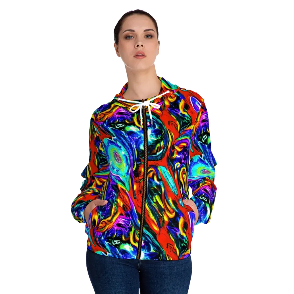 Atomic Marbling on Women's Full-Zip Hoodie — Front On Person