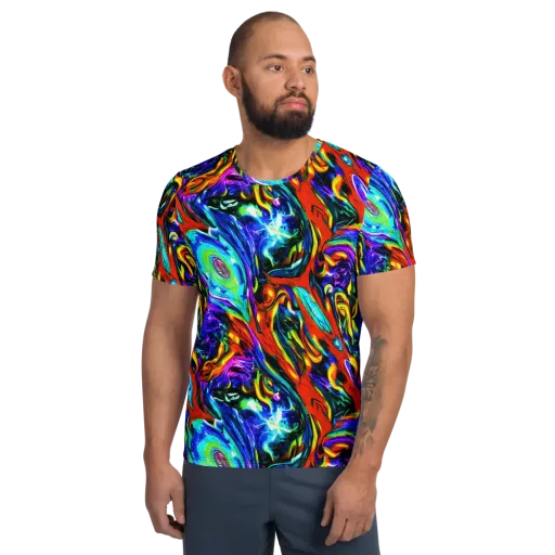 Atomic Marbling on a Men's Athletic T-Shirt