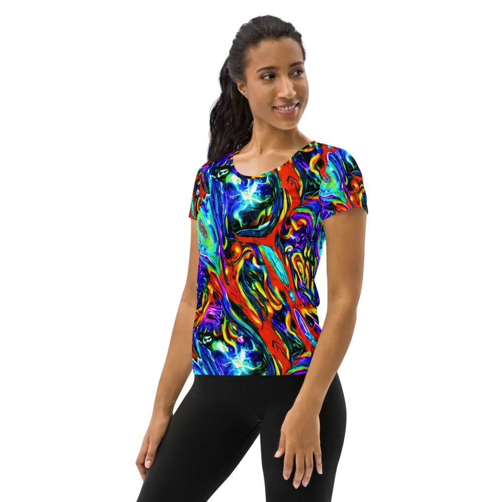 Atomic Marbling on Women's Athletic T-Shirt — Left