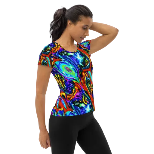 Atomic Marbling on a Women's Athletic T-Shirt