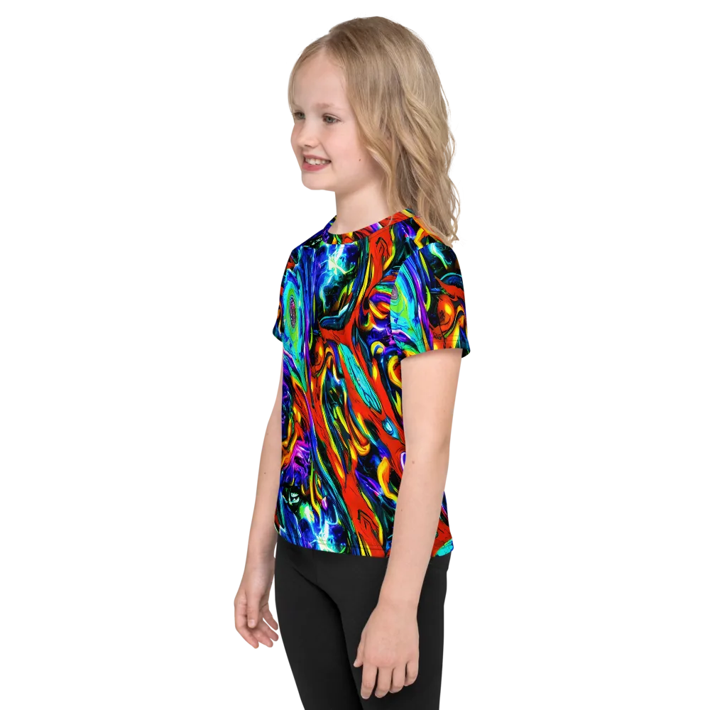 Atomic Marbling on Kids Crew Neck T-Shirt — Left