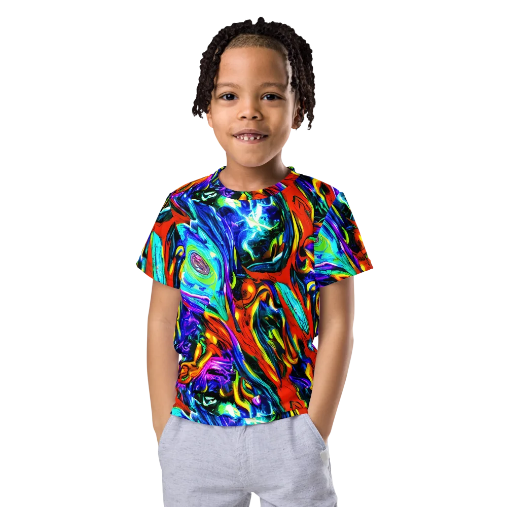 Atomic Marbling on Kids Crew Neck T-Shirt — Front