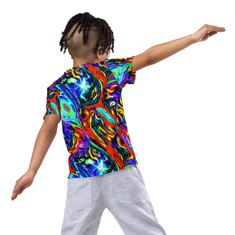 Atomic Marbling on Kids Crew Neck T-Shirt — Back