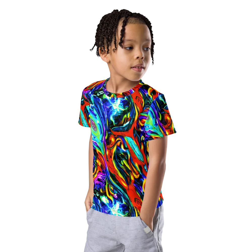 Atomic Marbling on Kids Crew Neck T-Shirt — Left Front