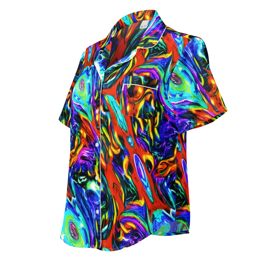 Atomic Marbling on Women's Short Sleeve Pajama Top — Left Front