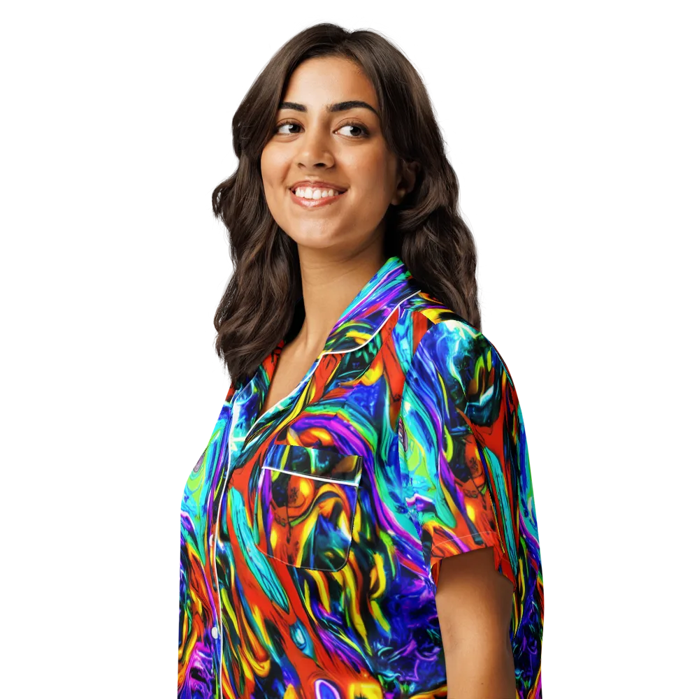 Atomic Marbling on Women's Short Sleeve Pajama Top — Left Front