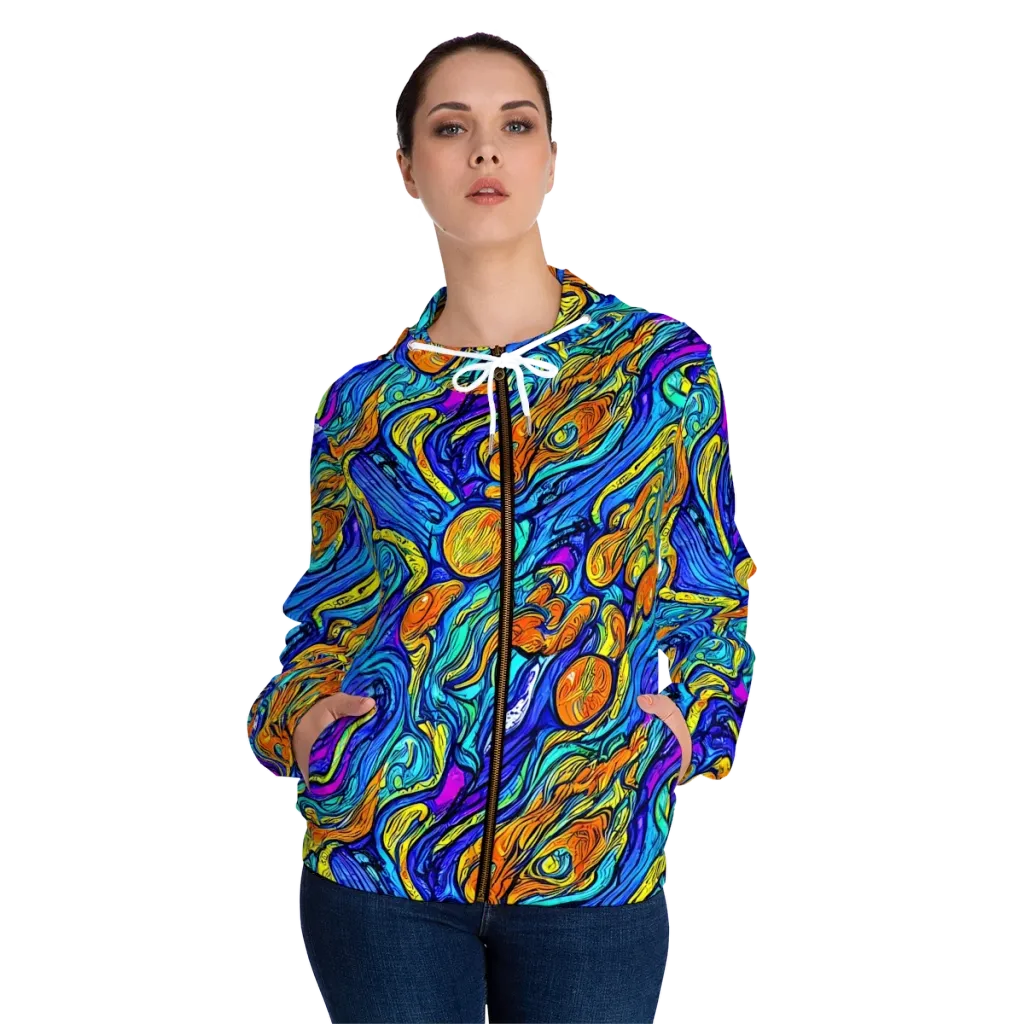 Sonic Sea on Women's Full-Zip Hoodie — Front On Person