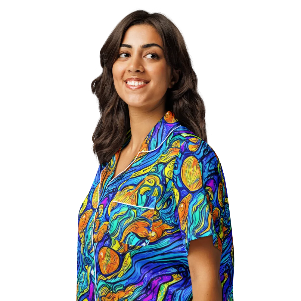 Sonic Sea on Women's Short Sleeve Pajama Top — Left Front