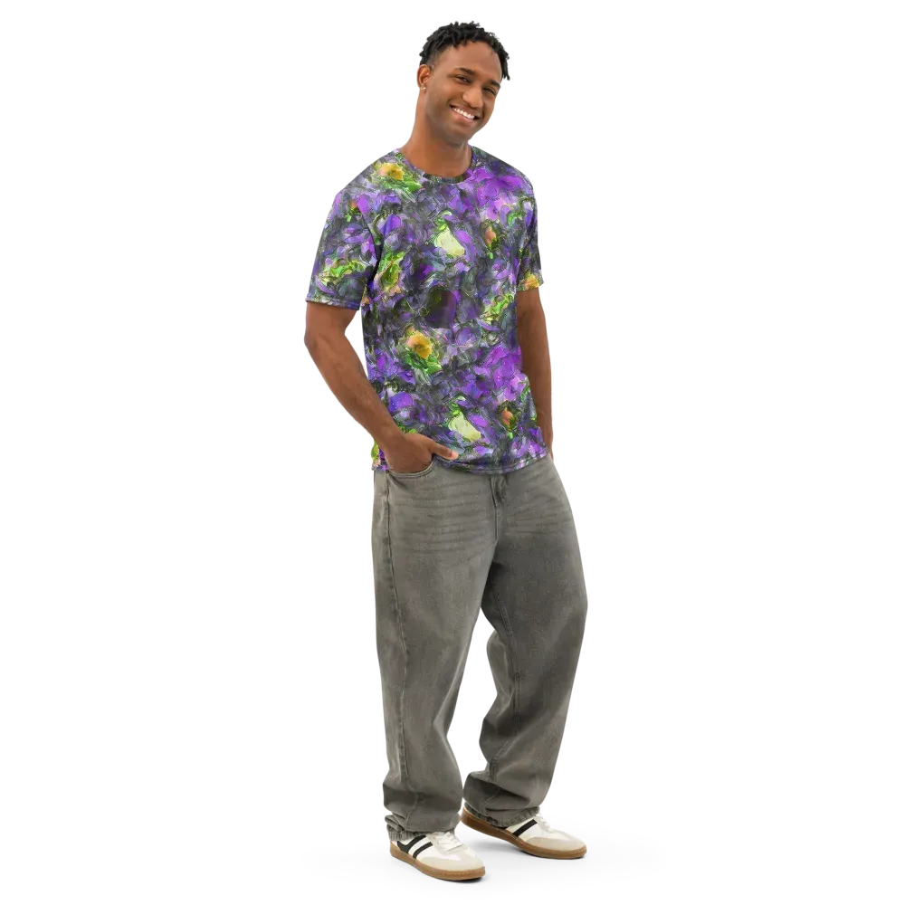 Plum Garden on Men's Cotton Crew Neck T-Shirt — Right Front