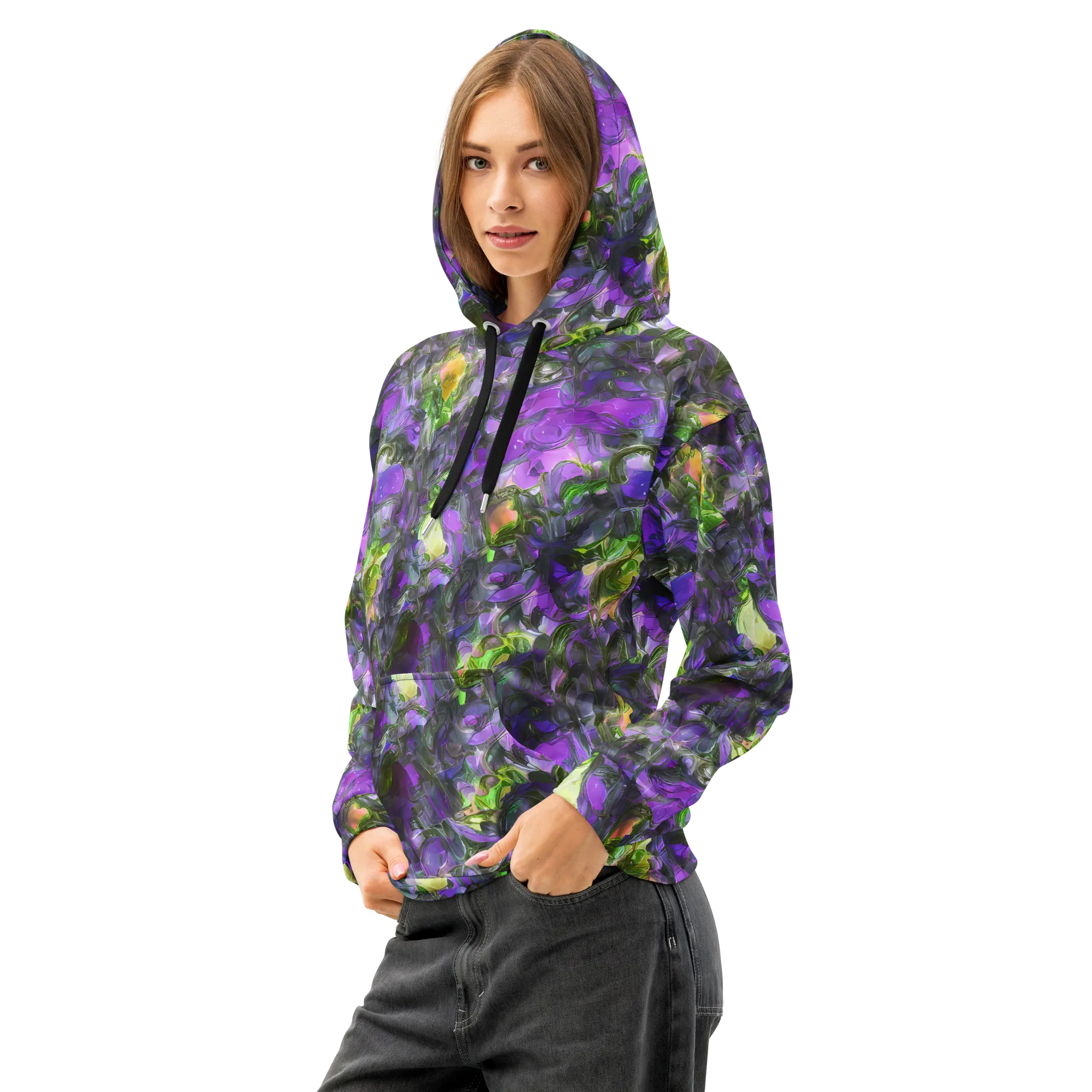 Plum Garden on Cotton Hoodie — Left Front