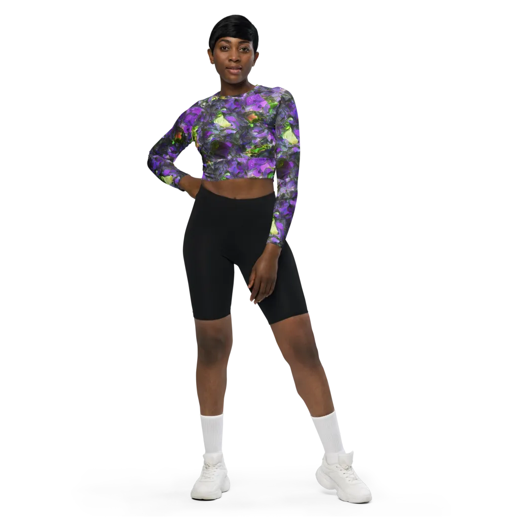 Plum Garden on Long Sleeve Crop Top — Front