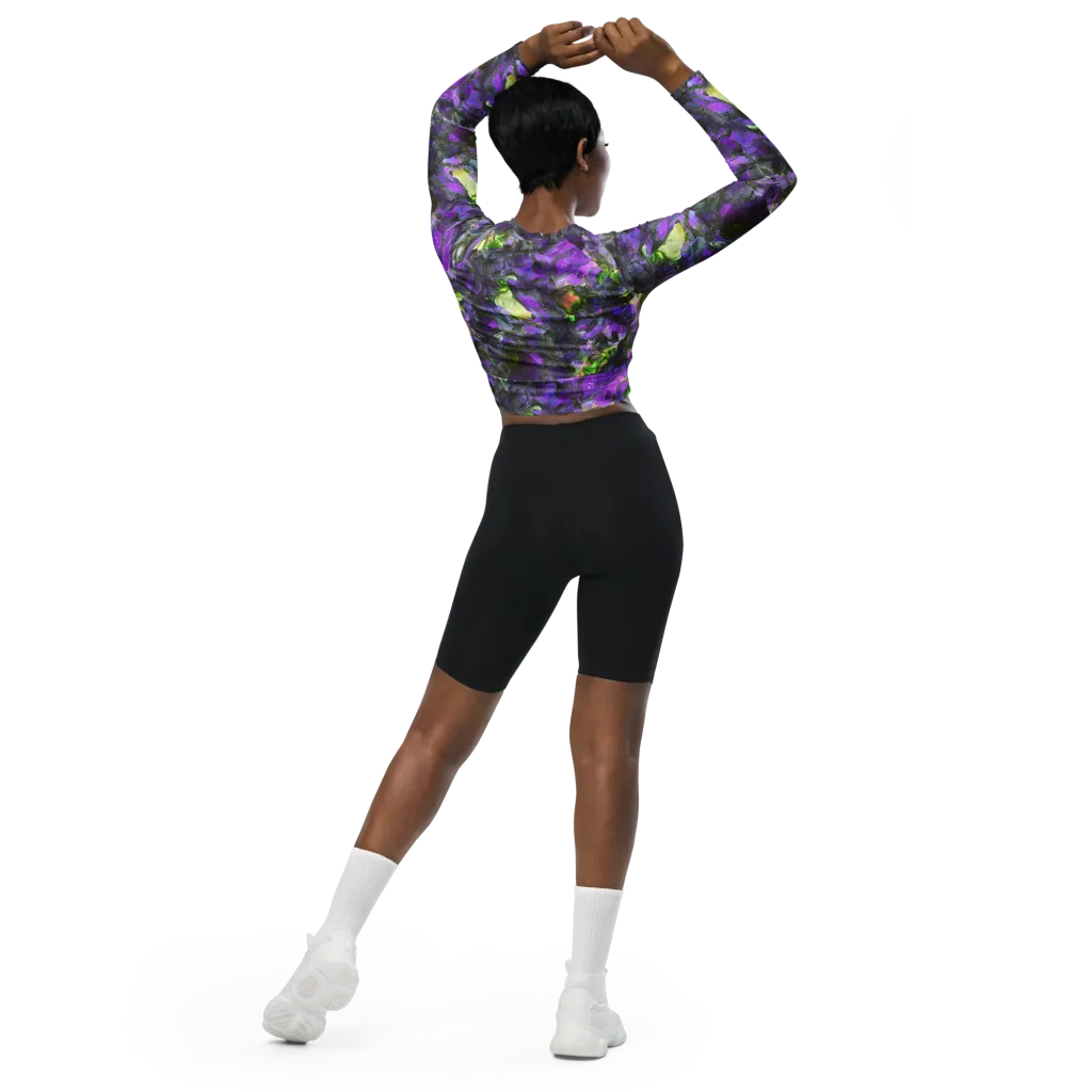 Plum Garden on Long Sleeve Crop Top — Back