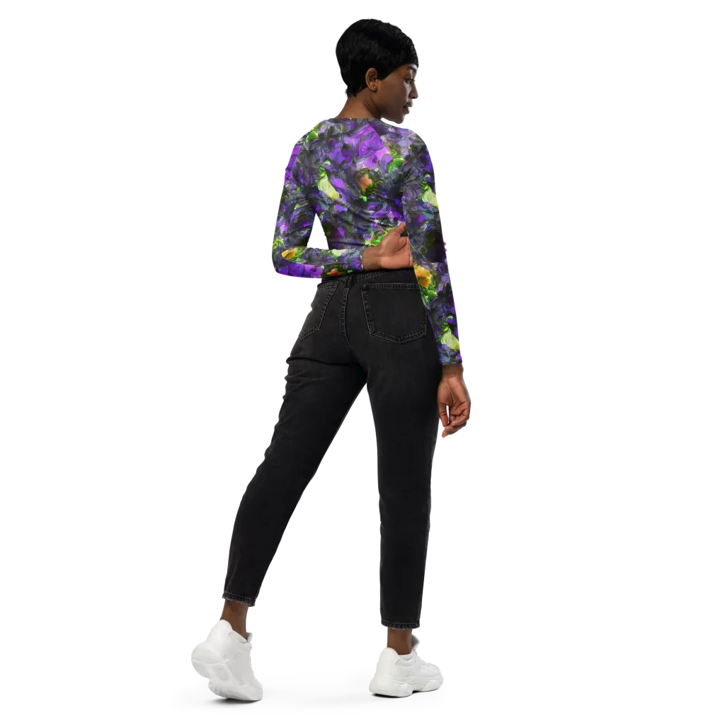 Plum Garden on Long Sleeve Crop Top — Right Back