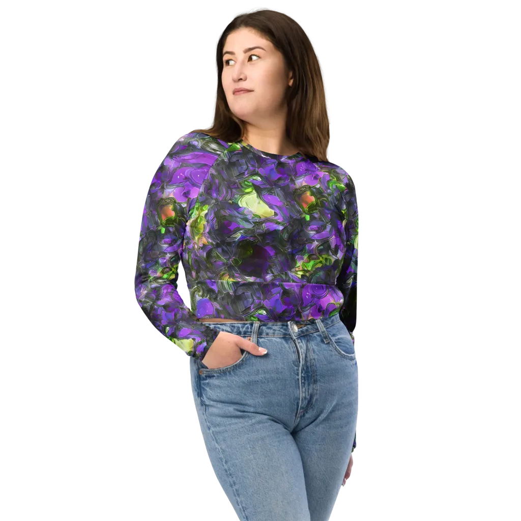 Plum Garden on Long Sleeve Crop Top — Front