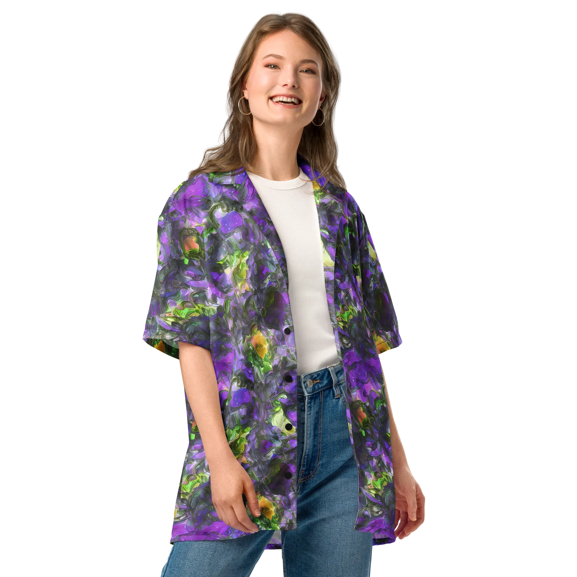Plum Garden on Button Shirt — Front