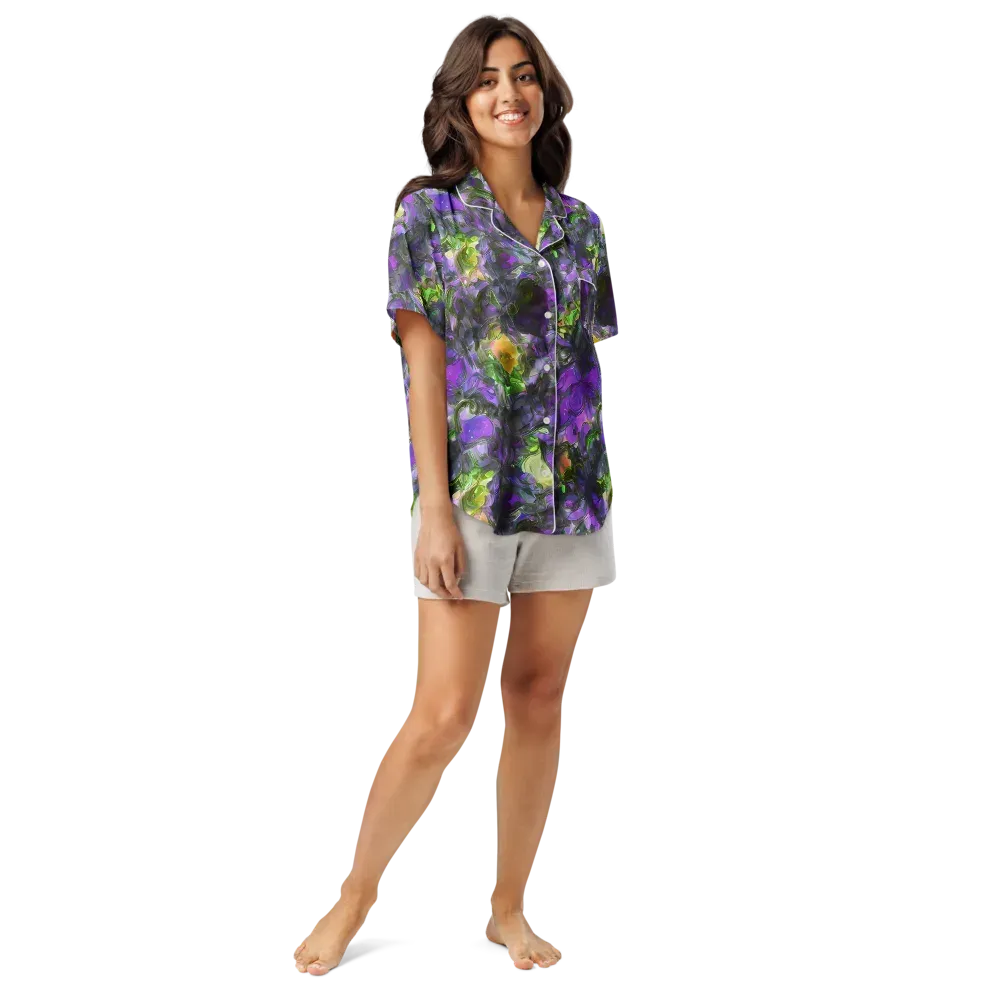 Plum Garden on Women's Short Sleeve Pajama Top — Front