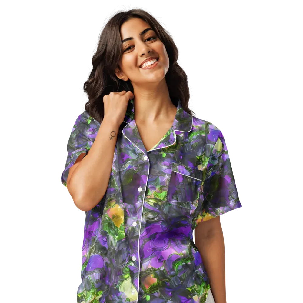 Plum Garden on Women's Short Sleeve Pajama Top — Front