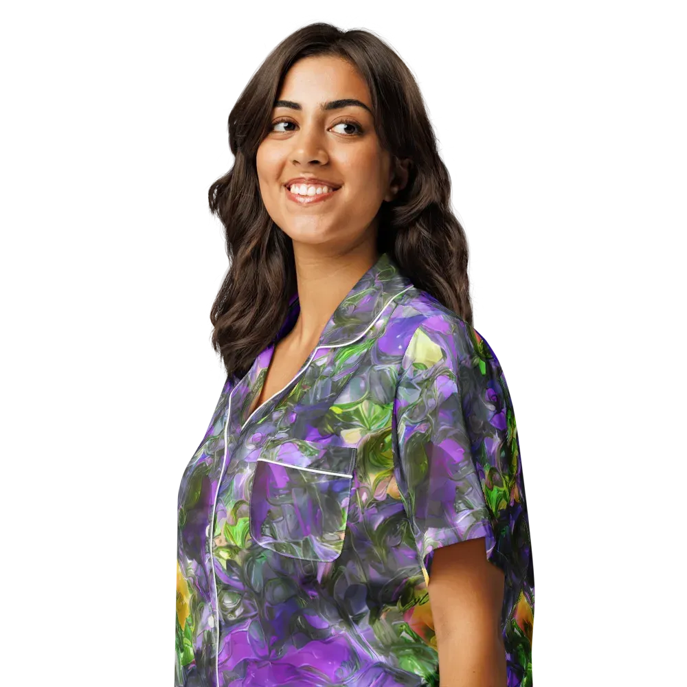 Plum Garden on Women's Short Sleeve Pajama Top — Left Front