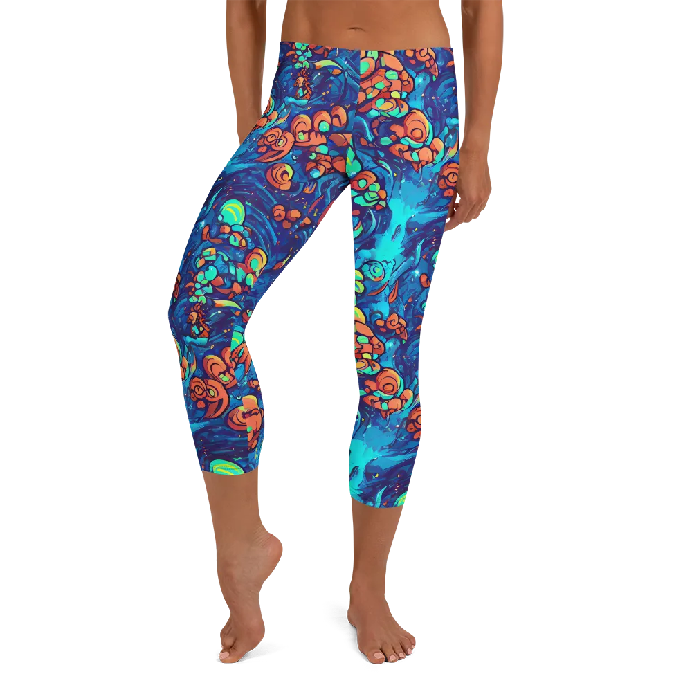Vivid Submersion on Capri Leggings — Front