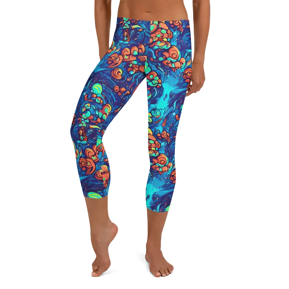 Vivid Submersion on Capri Leggings — Front