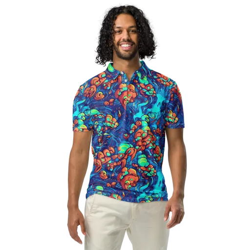 Vivid Submersion on a Men's Slim Fit Polo Shirt