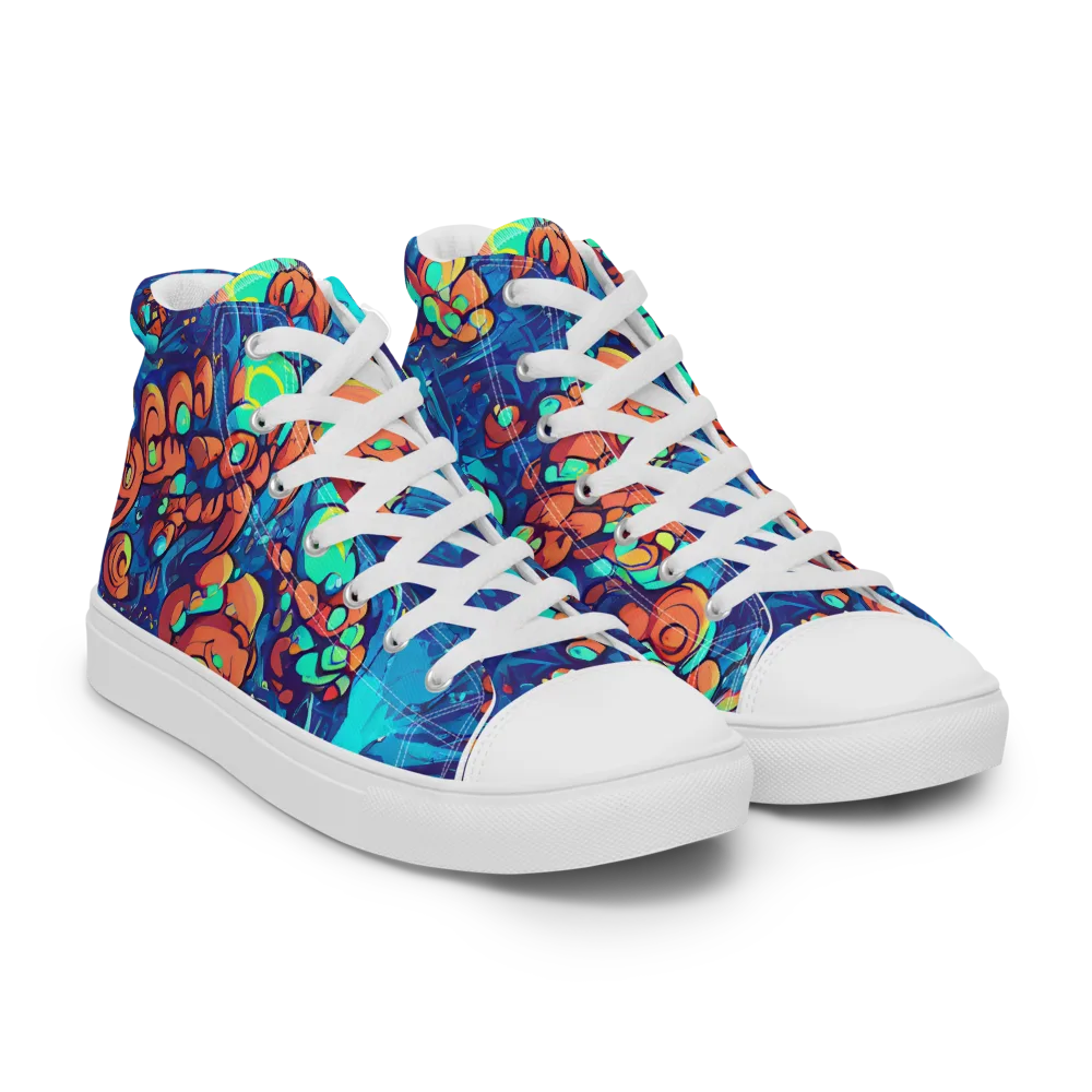 Vivid Submersion on Men's High Top Canvas Shoes — Right Front
